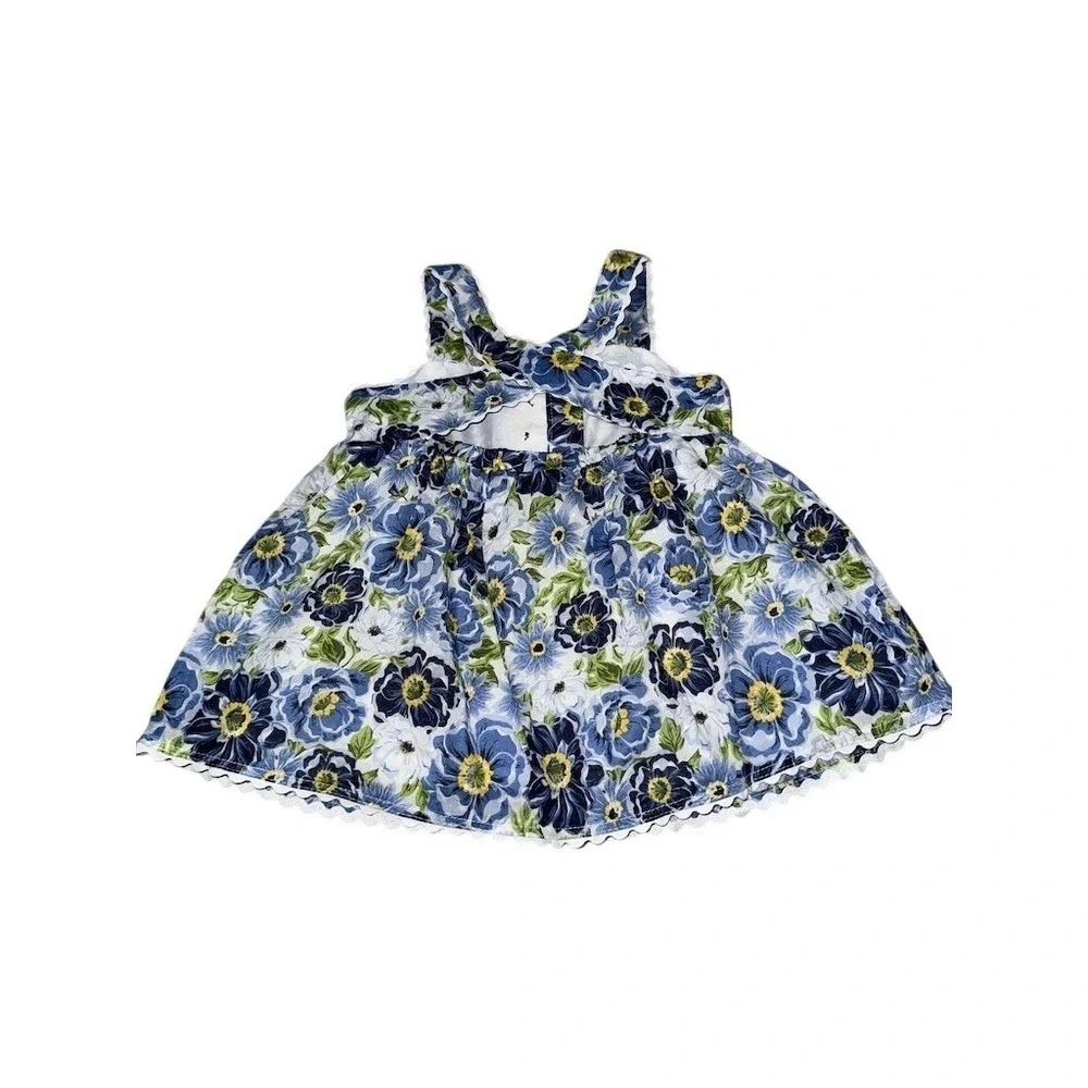 Max Studio Sundress‎ Girls 4T Blue Green Floral Sleeveless Button resort Easter